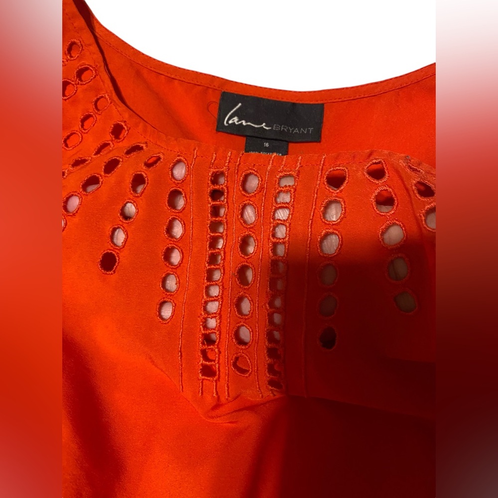 Lane Bryant Top Women’s 16 Eyelet  Sleeveless Drawstring Red Blouse BoHo Comfort - Picture 11 of 15